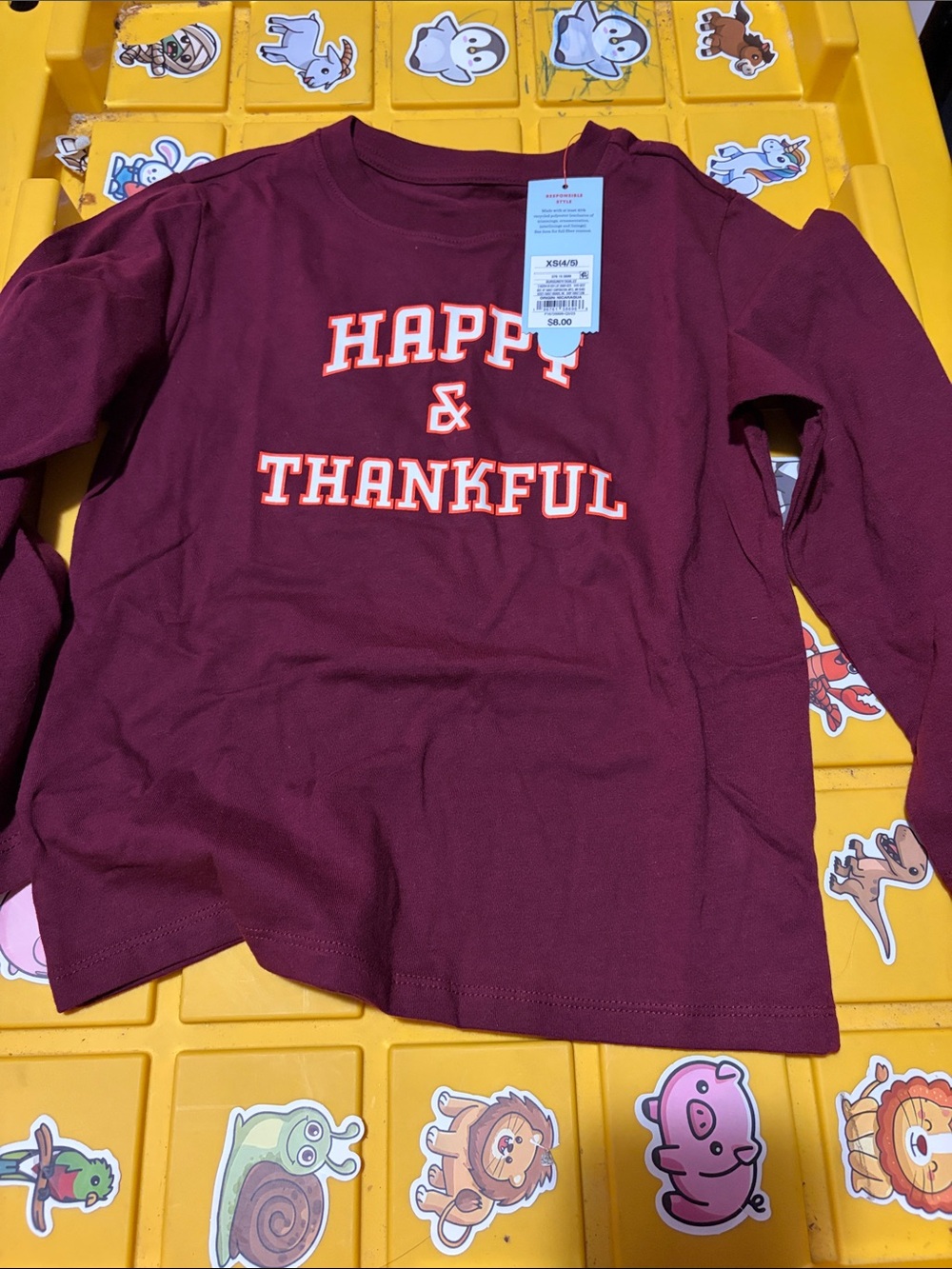 Cat & Jack Happy & Thankful Long Sleeve Tee - Burgundy